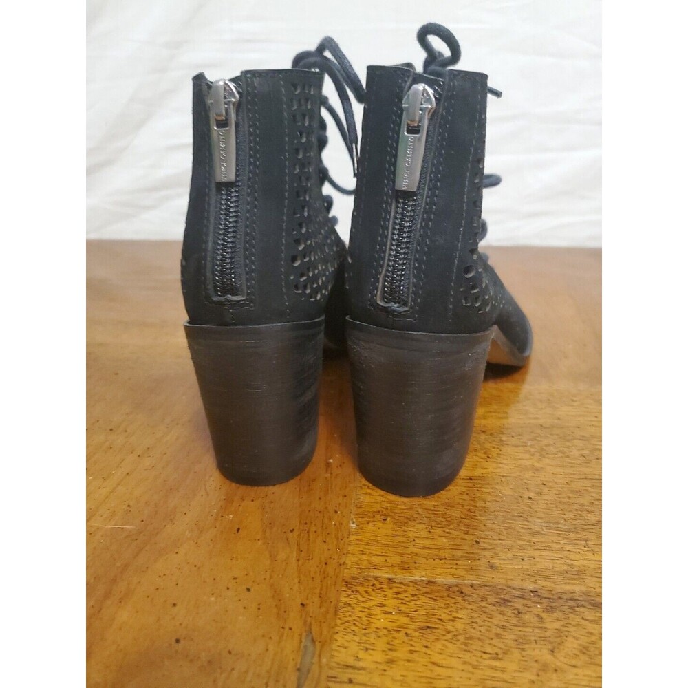 Vince Camuto Tulina Black Suede Laser Cut High Heel Lace Up Open Toe Bootie Sz 6 - Picture 4 of 8
